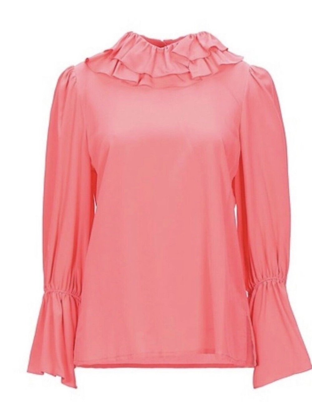 Tory Burch Ruffle Trim Silk Blouse Vivid Pink Size 12